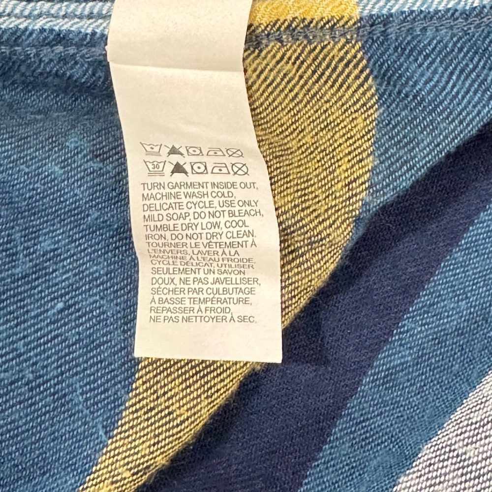 Lucky Brand Button Down Women XL Blue Yellow Plaid Modal Roll Tab Sleeve Flannel - Picture 7 of 11